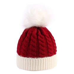 Baby-Strickmütze, Winter, warm, Weihnachtsmütze, Kleinkind, Kinder, Beanie-Mütze, Skimütze, rot / weiß, Einheitsgröße von Winmany