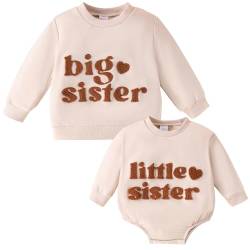 Große Schwester Kleine Schwester Passende Outfits Großes Schwesterchen Pullover Sweatshirt Lil Sis Strampler mit langen Ärmeln für Mädchen Baby (0-3M, Beige Lil Sis, 1) von Winmany