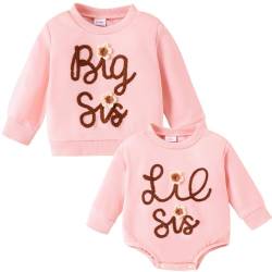 Große Schwester Kleine Schwester Passende Outfits Großes Schwesterchen Pullover Sweatshirt Lil Sis Strampler mit langen Ärmeln für Mädchen Baby (12-18M, Pink Big Sis, 1) von Winmany