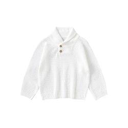 Kleiner Junge Pullover Stricken Kinder Herbst Winter Lange Ärmel V-Ausschnitt Strickpullover Weiß Warmes Oberteil Kleidung für 3-7 Jahre (as3, Age, 3_Years, 4_Years, Regular) von Winmany