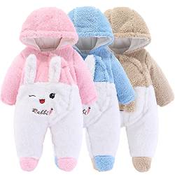 Neugeborene Baby Cartoon Bär Schneeanzug Wintermantel Fleece Kapuze Strampler Jumpsuit (Rosa Kaninchen, 9-12Monat) von Winmany