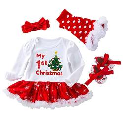 Neugeborene Baby Mädchen Kleid Weihnachten Strampler Tutu Kleid Outfit Stirnband Beinwärmer Schuhe Set (Baum, 6-12 Monate) von Winmany