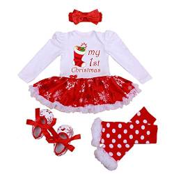 Neugeborene Baby Mädchen Kleid Weihnachten Strampler Tutu Kleid Outfit Stirnband Beinwärmer Schuhe Set (Weihnachtsschuhe, 0-3 Monate) von Winmany