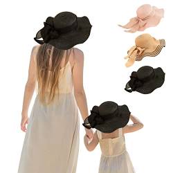 Winmany 2PCS Familie Passender Sommer Strand Sonnenhut Breiter Krempe Eltern-Kind Strohhut Bowknot Mütze für Frauen Baby Mädchen (Schwarz) von Winmany