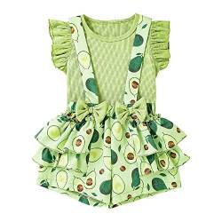Winmany Baby Mädchen Sommer Rüschenärmel Strampler Avocado Top und Shorts Set Kleines Mädchen Grüne Schleife Hängende Hose Outfits (12-18 Monate) von Winmany