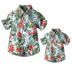 Winmany Familien-Hawaii-Hemden, Vater und Sohn, passende Strandmode, tropische Blumenblätter, Tops, Grün , L von Winmany