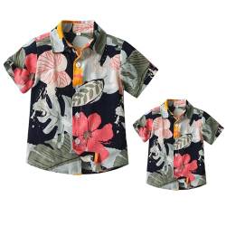 Winmany Familien-Hawaii-Hemden, Vater und Sohn, passende Strandmode, tropische Blumenblätter, Tops, Rot/Ausflug, einfarbig (Getaway Solids), 3-4 Jahre von Winmany