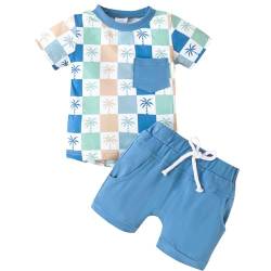 Winmany Kleiner Junge Sommerkleidung Kleinkind Jungen Baumwolle Oberteil Shirt Kurzes Set Baby Casual Strand Outfits 0-3T (2, Baum, 12-18M) von Winmany