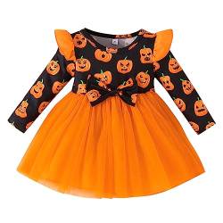 Winmany Kleinkind Baby Mädchen Halloween Tutu Kleid Ausstattung Kleines Mädchen Langarm Kürbis Strampler Kleidung Bogen Spitze Röcke von Winmany