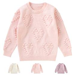 Winmany Mädchen Pullover Sweater Kinder Rundhalsausschnitt Herz Muster gestrickt Tops Langarm Rundhalsausschnitt Sweatshirts für 3-7Y (as3, Age, 5_Years, 6_Years, Regular, Rosa) von Winmany