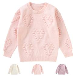 Winmany Mädchen Pullover Sweater Kinder Rundhalsausschnitt Herz Muster gestrickt Tops Langarm Rundhalsausschnitt Sweatshirts für 3-7Y (as3, Age, 6_Years, 7_Years, Regular, Rosa) von Winmany