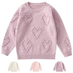 Winmany Mädchen Pullover Sweater Kinder Rundhalsausschnitt Herz Muster gestrickt Tops Langarm Rundhalsausschnitt Sweatshirts für 3-7Y (as3, Age, 6_Years, 7_Years, Regular, Violett) von Winmany