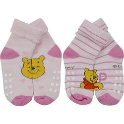 WINNIE THE POOH - Baby Frottee-Socken mit Anti-Rutsch Noppen, 2er Pack, rosa, Gr. 23/26 von Winnie the Pooh