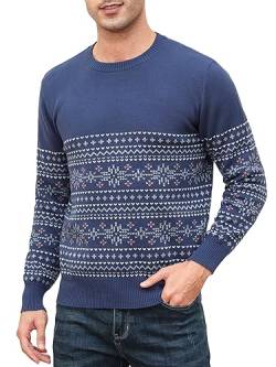 Winovia Herren Strickpullover Winterpullover Rundkragen Longsleeve Sweater Freizeit Männer Pullover Winter Warm Oberteile Männer Pulli für Weihnachten Blau S von Winovia