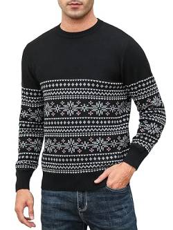 Winovia Herren Strickpullover Winterpullover Rundkragen Longsleeve Sweater Freizeit Männer Pullover Winter Warm Oberteile Männer Pulli für Weihnachten Schwarz M von Winovia