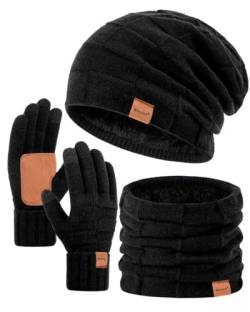 Winuesa Mütze, Schal & Handschuh-Sets für Damen Herren, Slouchy Beanie Mütze Herren Winter Strickmütze Touchscreen Handschuhe Schal Halswärmer Schlauchschal set von Winuesa