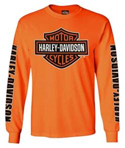 Harley-Davidson Herren Bar & Shield Langarm Rundhals Shirt Safety Orange - Orange - X-Groß von Wisconsin Harley-Davidson