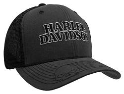 Harley-Davidson Herren Trucker Cap bestickt Skull & H-D Text Mesh Trucker Cap Schwarz, Schwarz, Einheitsgröße von Wisconsin Harley-Davidson