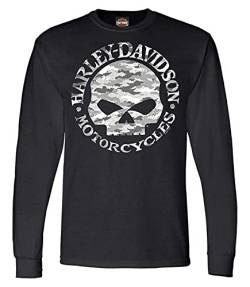 Harley-Davidson Herren Camouflage-Shirt Willie G Totenkopf Langarm Rundhalsausschnitt Schwarz, schwarz, Groß von Wisconsin Harley-Davidson