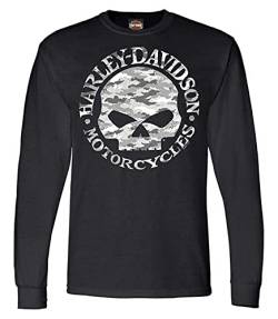 Harley-Davidson Herren Camouflage-Shirt Willie G Totenkopf Langarm Rundhalsausschnitt Schwarz, schwarz, Klein von Wisconsin Harley-Davidson