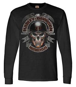 Harley-Davidson Herren Ghoulish Biker Skull Long Sleeve Crew Neck Shirt - Schwarz - Schwarz - Groß von Wisconsin Harley-Davidson