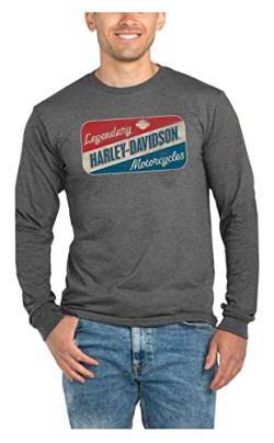 Harley-Davidson Herren Ölzeichen Langarm Rundhals Shirt - Heather Gray, Grau, XL von Wisconsin Harley-Davidson