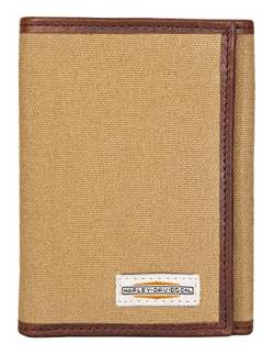 Harley-Davidson Herren Patch Baumwolle Canvas & Leder Tri-Fold RFID Geldbörse - Khaki, Braun, 11 cm x 9 cm von Wisconsin Harley-Davidson