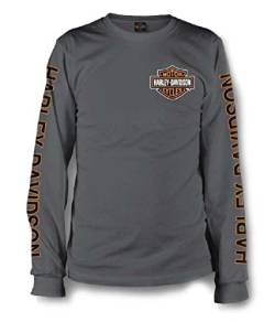 Harley-Davidson Men's Long Sleeve Orange Bar & Shield Grey Shirt 30291963 von Wisconsin Harley-Davidson