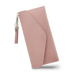 WisePoint Damen Geldbörse, PU Leder Geldbörsen für Frauen und Mädchen, Schlanke Damen Geldbörse Frauen Geldbörsen mit Quaste Anhänger zum Einkaufen, Reisen, Dating (pink, L) von WisePoint