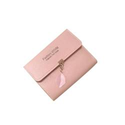 WisePoint Frauen Geldbörsen, PU Leder Damen Geldbörse Portable Portemonnaie für Frauen, Multi-Card Slots Kleine Geldbörse mit Blatt Anhänger für Kreditkarten (pink) von WisePoint