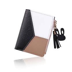 WisePoint Geldbörse für Frauen, PU Leder Geldbörse mit Metall Druckknopf, Mini Geldbörse mit Münztasche und Reißverschluss, Bifold Kreditkartenhalter Kaninchen Anhänger (schwarz) von WisePoint