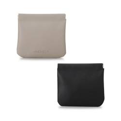 WisePoint Kleine Make-up-Tasche, 2 Stück, PU-Leder, kleine Kosmetiktaschen, kreative Make-up-Taschen für Frauen, tragbare Mini-Make-up-Tasche, Quetschverschluss für Münzen, Schmuck, Kosmetik, GRAU + von WisePoint