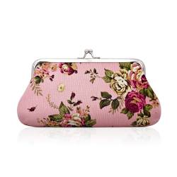 WisePoint Münze Geldbörse, Canvas Münze Beutel kleine Geldbörsen für Frauen, Kiss Lock Damen Geldbörse Exquisite Änderung Tasche Geldbörse mit Rose Muster (pink) von WisePoint