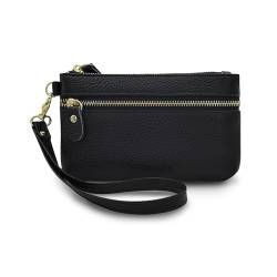 WisePoint Münztasche, PU Leder Münztasche Kleine Geldbörsen für Frauen, Multi Fächer Münztaschen Wechselhalter mit abnehmbarem Griff zum Einkaufen, Arbeit, Dating (schwarz) von WisePoint