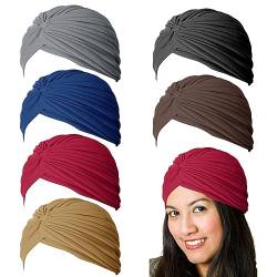 Wisebom 6 Stück weicher afrikanischer Turban für Damen, 6 Farben, Schleife, Kopfbedeckung, weich, Turban, Plissee, modisch, für Damen und Mädchen, 6 Farben, 58 von Wisebom