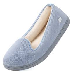 Wishcotton Hausschuhe Damen Leichte und Atmungsaktive Slip On Slippers Bequeme Pantoffeln Memory Schaum mit rutschfester Gummisohle für Innen & Außen, Hellblau, 42EU von Wishcotton