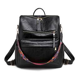 Wishliker Kunstleder Rucksack Damen Elegant,Schwarz von Wishliker