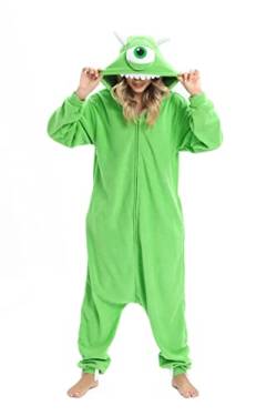 Wishliker Mike Pyjama Tier Onesie Kostüm Unisex Erwachsene Halloween Cosplay Nachtwäsche Weihnachten, Mike Wazowski-Reißverschluss, grün, L von Wishliker