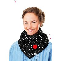 Wishproject® Modetuch Damen Tuch, Schwarz mit Weißen großen Punkten, XXL Schal, Loopschal, Rundschal, Kapuzenschal, Schlauchschal, Bolero, Stola, Vielseitig tragbar Variierbar mittels Knopf und Schlaufe, Hergestellt in Deutschland, Langlebig und Stilvoll von Wishproject