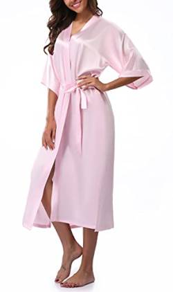 WitBuy Damen-Bademantel, lang, Satin, sexy, leicht, einfarbig, Nachtwäsche, Übergröße - Pink - X-Large von WitBuy