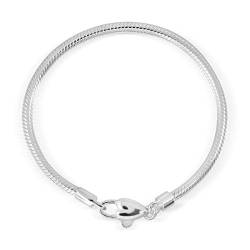 WithLoveSilver 925 Silber Schlangenkette 3 mm für Charms und Armband mit Herzverschluss, 7 Zoll, Sterling-Silber von WithLoveSilver