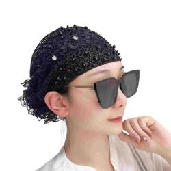 2024 Damen Blumen-Spitzen-Stirnband, mit Perlen eingelegtes Blumen-Spitzen-Stirnband, hochelastisches Netz-Stirnband, Frühling und Sommer, elegantes Haar-Accessoire (black,One Size) von WitmAn