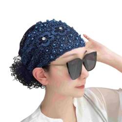 2024 Damen Blumen-Spitzen-Stirnband, mit Perlen eingelegtes Blumen-Spitzen-Stirnband, hochelastisches Netz-Stirnband, Frühling und Sommer, elegantes Haar-Accessoire (blue,One Size) von WitmAn