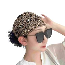 2024 Damen Blumen-Spitzen-Stirnband, mit Perlen eingelegtes Blumen-Spitzen-Stirnband, hochelastisches Netz-Stirnband, Frühling und Sommer, elegantes Haar-Accessoire (brown,One Size) von WitmAn