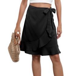 Witsmile Midi-Röcke für Frauen mit hoher Taille Rüschen knielange Damenröcke für 2023 Mode Trendy(S-XL), A 01-schwarz, Klein von Witsmile