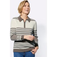 Witt Weiden Damen Polopullover taupe-ecru-geringelt von Witt