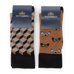 Wittchen Herrensocken Mit Modernem Muster - 2Er-Set Braun-Schwarz Skarpety Baumwolle von Wittchen