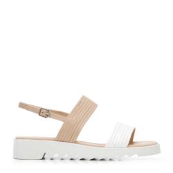 Wittchen Plateau-Sandalen Für Damen Mit Breiten Riemen Beige-Weiß Obuwie Naturleder von Wittchen