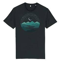 Wituka T-Shirt aus 100% Bio-Baumwolle Kurzarm, Unisex-Bekleidung für Damen und Herren in 5 Größen, T-Shirt Schwarz, Modell Over The Mountains (XL) von Wituka