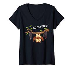 Damen Fledermäuse und Eule Shirt lustiges Be Different T-Shirt mit V-Ausschnitt von Witzige Yoga und Motivation Geschenk Designs